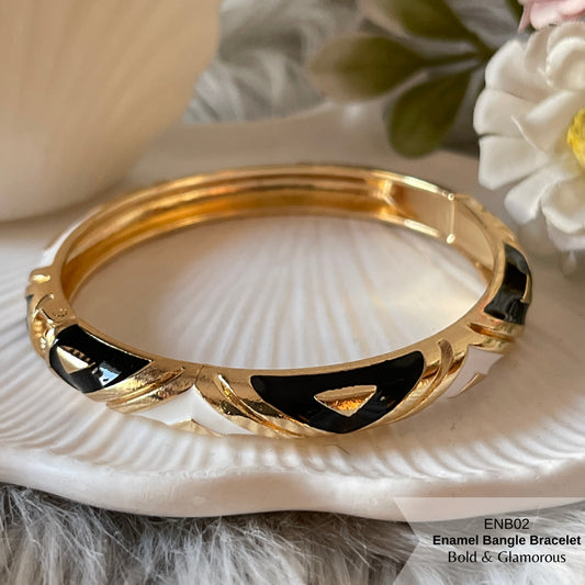 Enamel Bangle Bracelet | ENB02 | Black White