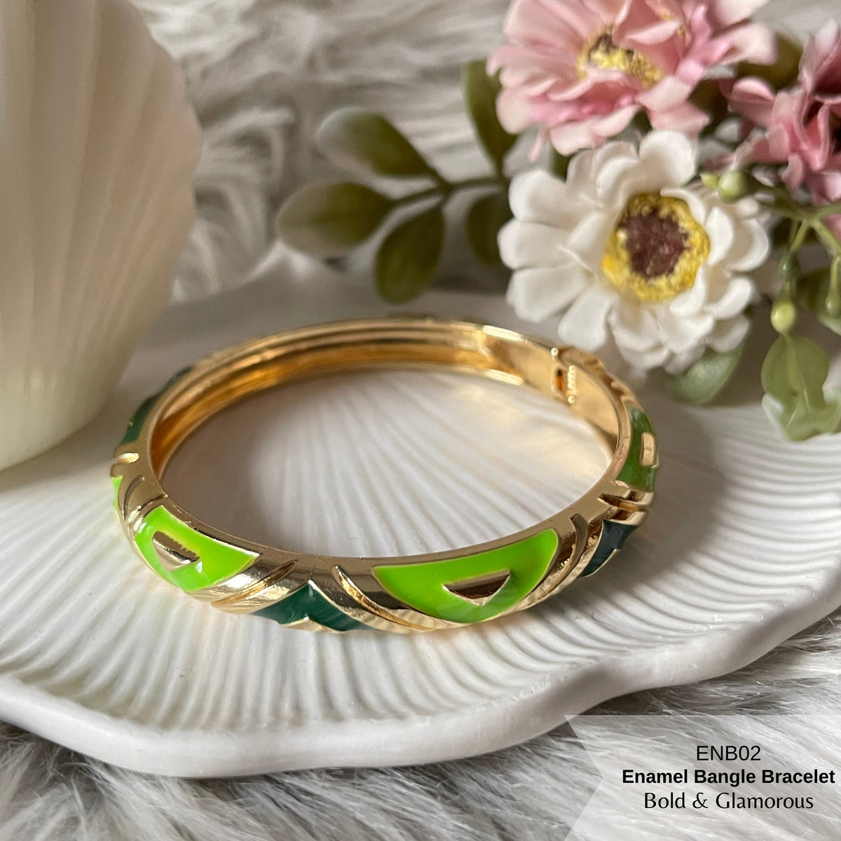Enamel Bangle Bracelet | ENB02 | Dark Green