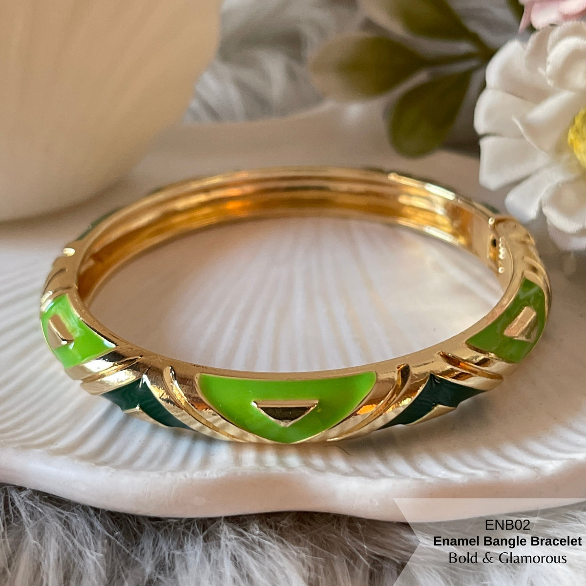 Enamel Bangle Bracelet | ENB02 | Dark Green