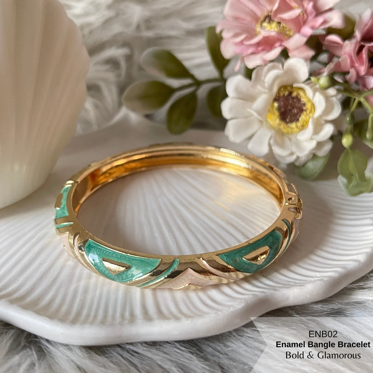 Enamel Bangle Bracelet | ENB02 | Light Teal