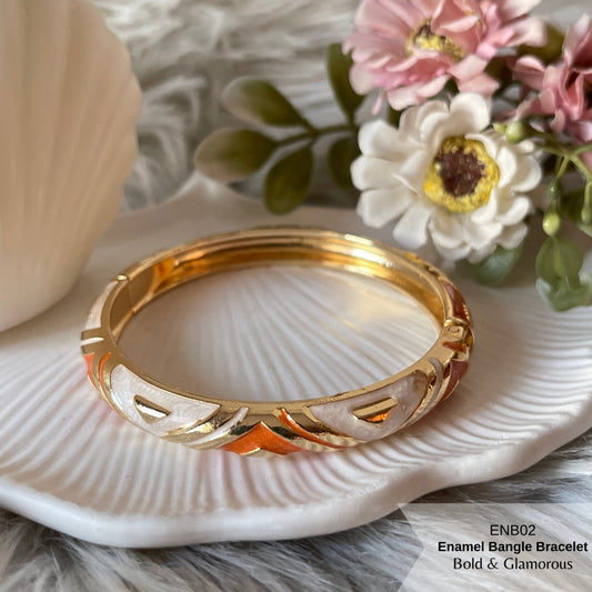 Enamel Bangle Bracelet | ENB02 | Orange White