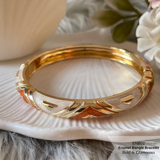 Enamel Bangle Bracelet | ENB02 | Orange White