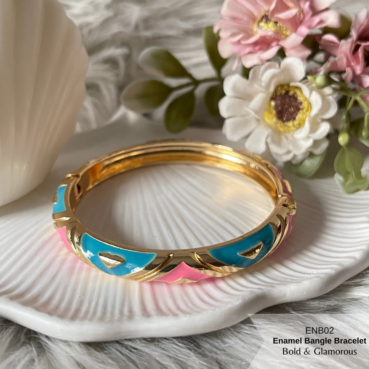 Enamel Bangle Bracelet | ENB02 | Dark Pink Blue