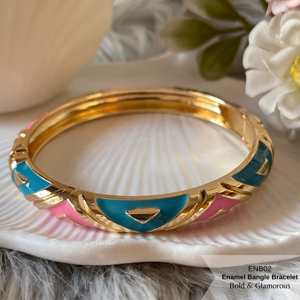 Enamel Bangle Bracelet | ENB02 | Dark Pink Blue