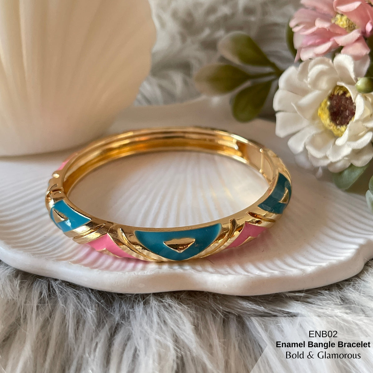 Enamel Bangle Bracelet | ENB02 | Dark Pink Blue