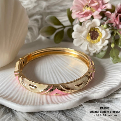 Enamel Bangle Bracelet | ENB02 | Pink White