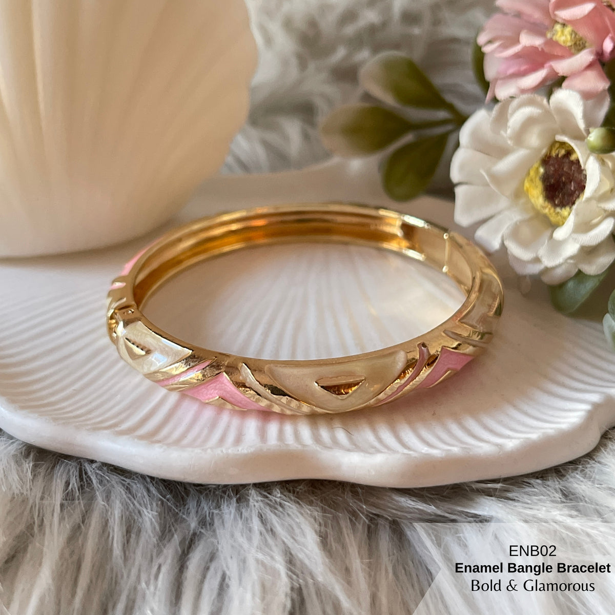 Enamel Bangle Bracelet | ENB02 | Pink White