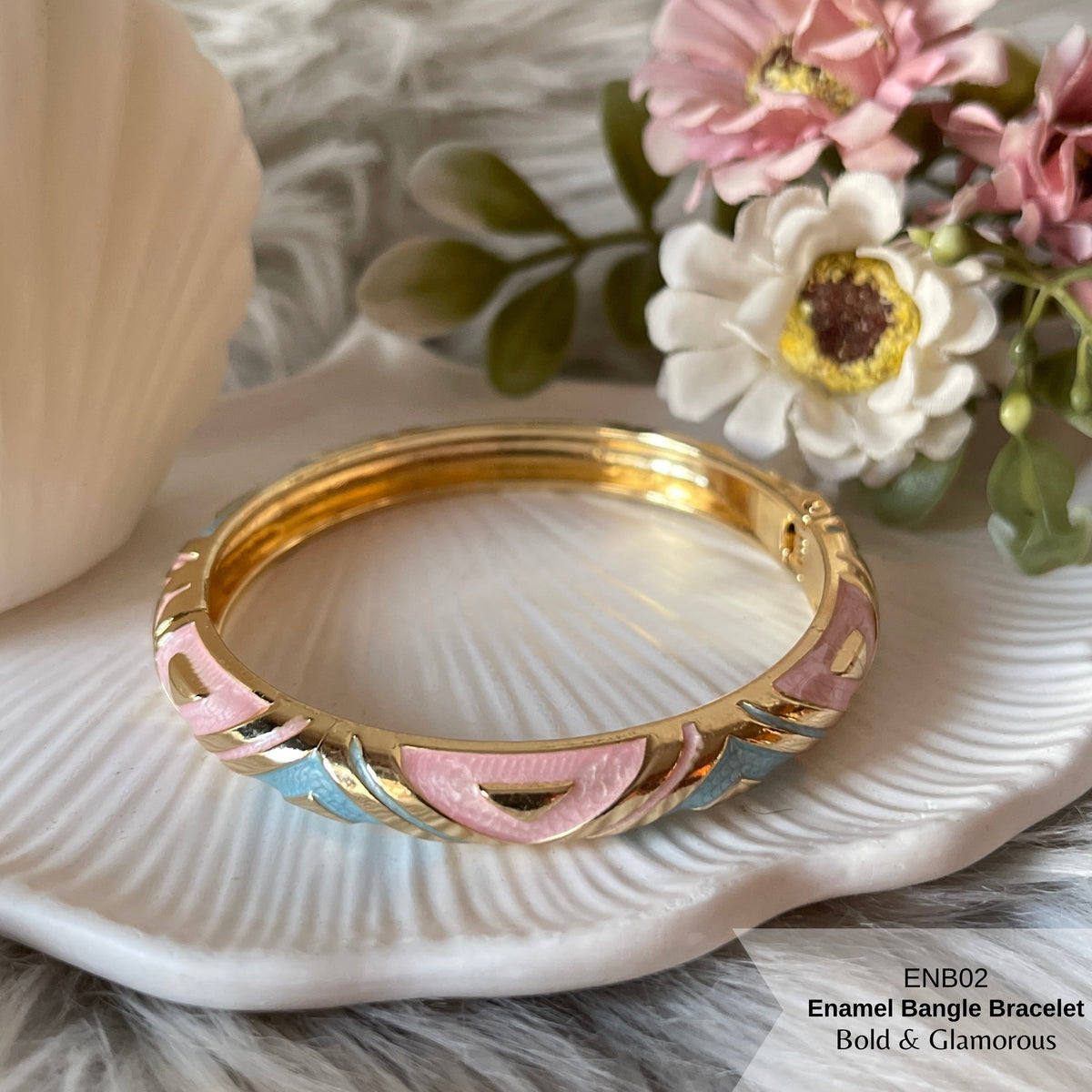 Enamel Bangle Bracelet | ENB02 | Sky Blue Pink