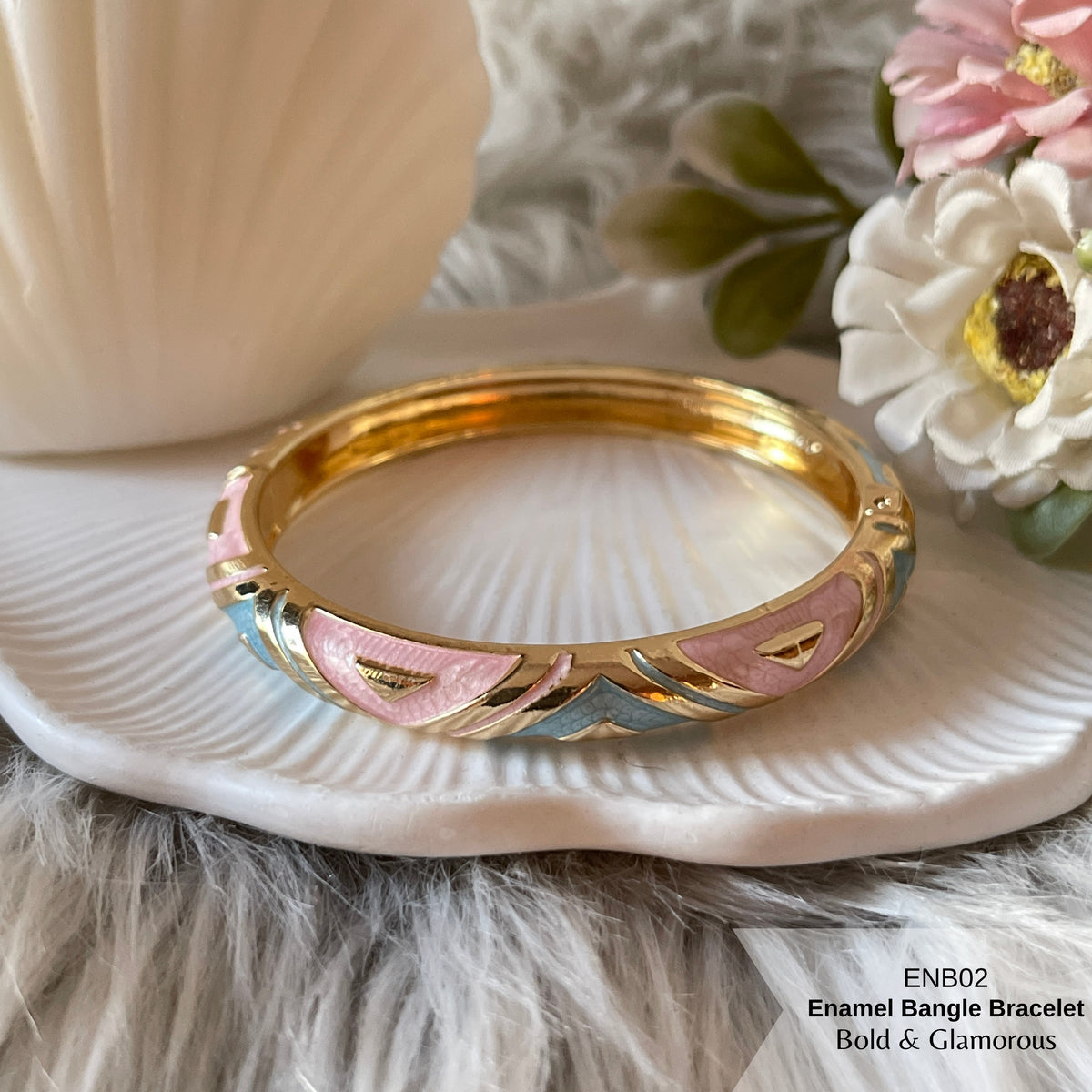 Enamel Bangle Bracelet | ENB02 | Sky Blue Pink