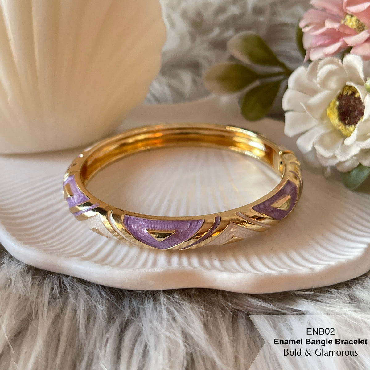 Enamel Bangle Bracelet | ENB02 | Purple White