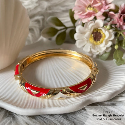 Enamel Bangle Bracelet | ENB02 | White Red