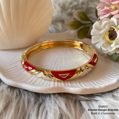 Enamel Bangle Bracelet | ENB02 | White Red