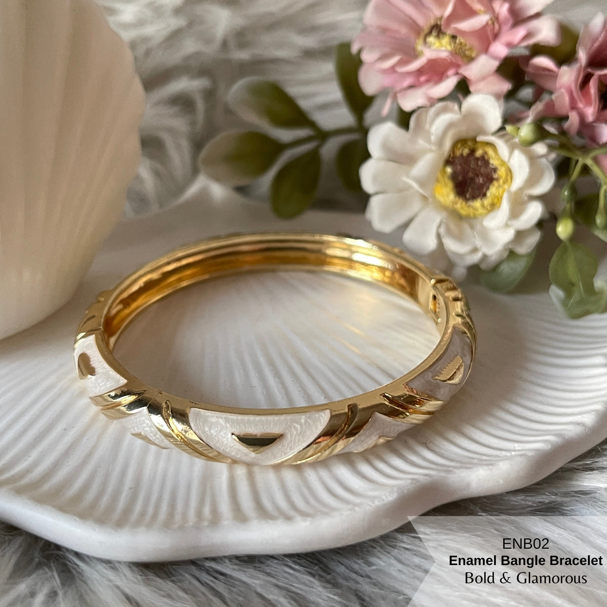 Enamel Bangle Bracelet | ENB02 | White