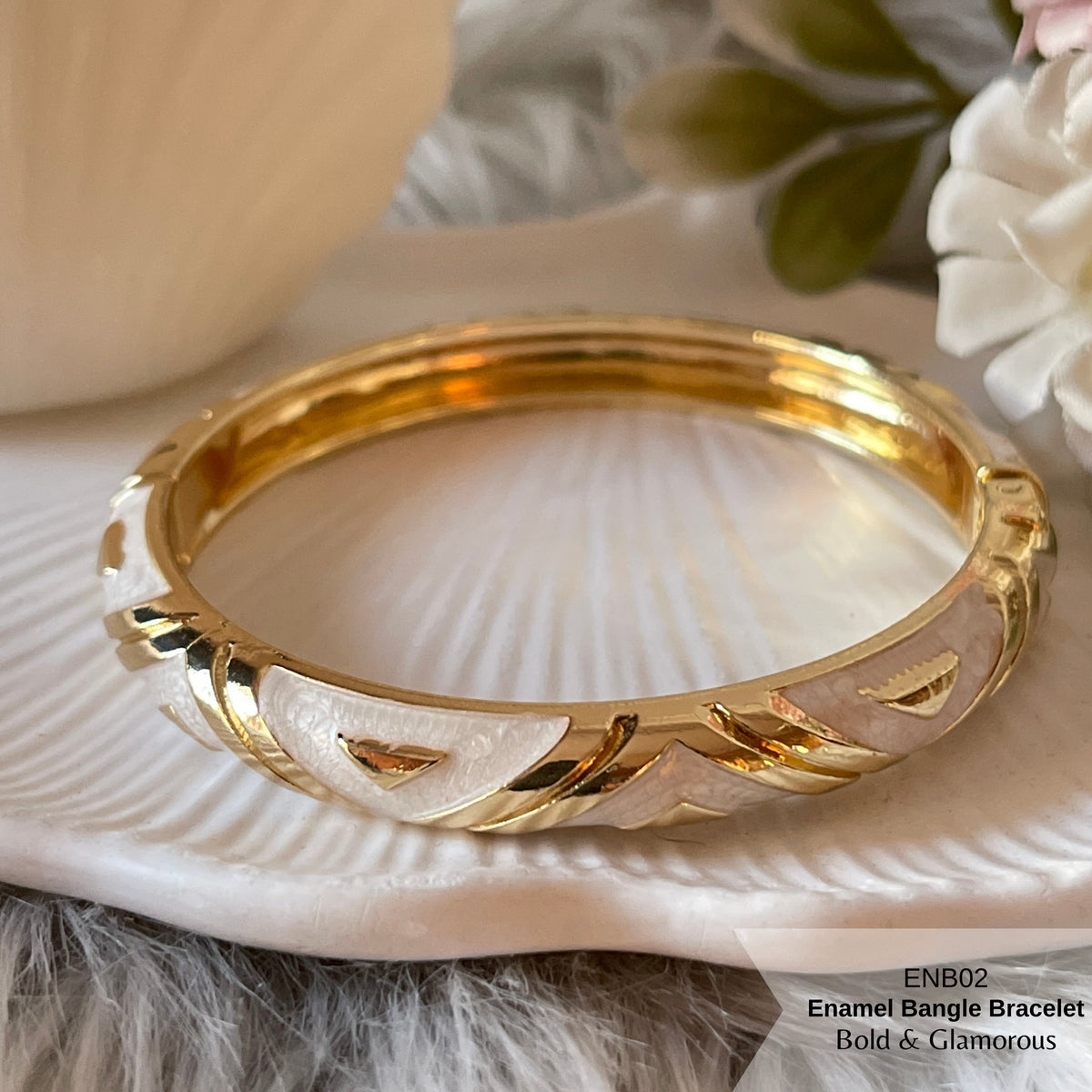 Enamel Bangle Bracelet | ENB02 | White