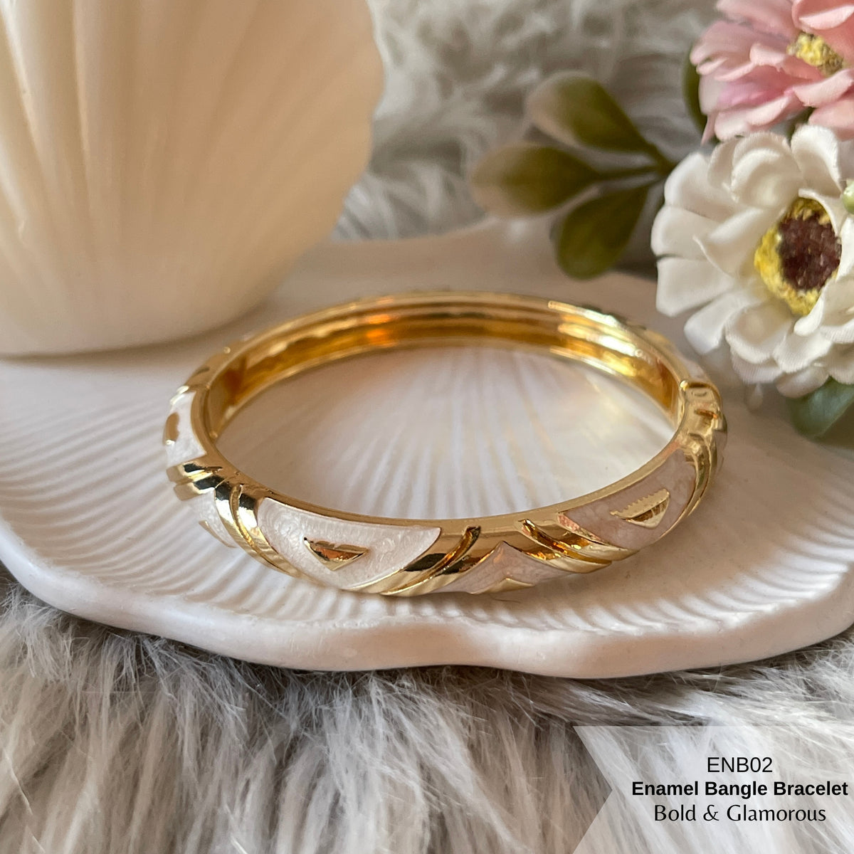 Enamel Bangle Bracelet | ENB02 | White