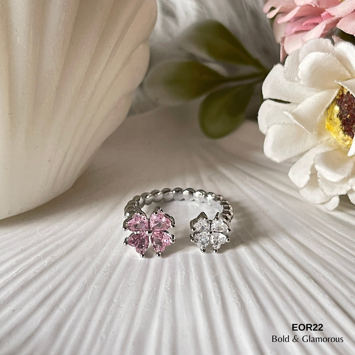 Finger Ring EOR22 Pink & White