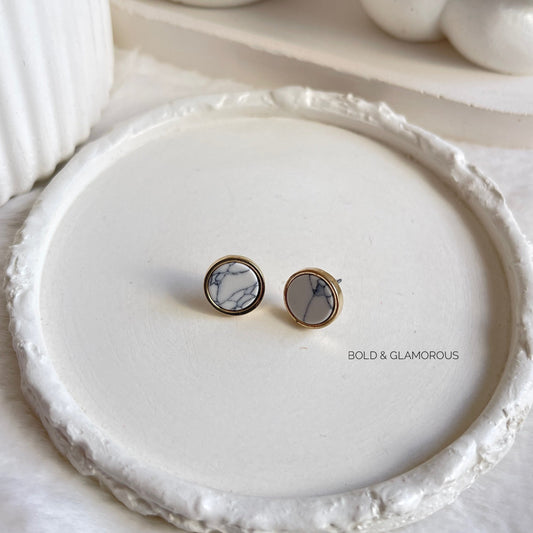 Stud Earring | STE073 | Marble White