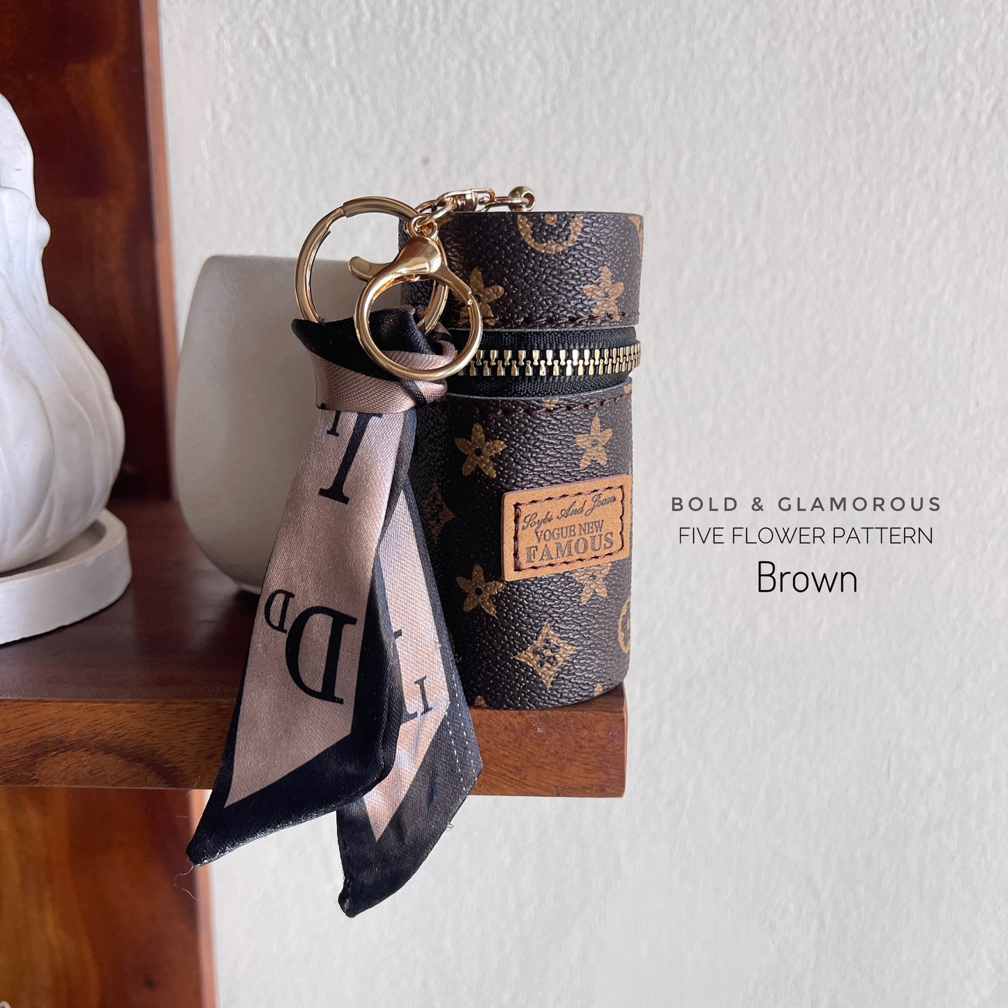 Multifunctional Bag Charms | BC003 | Five Flowered Brown