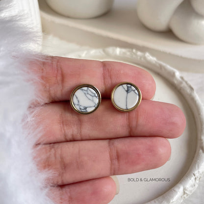 Stud Earring | STE073 | Marble White