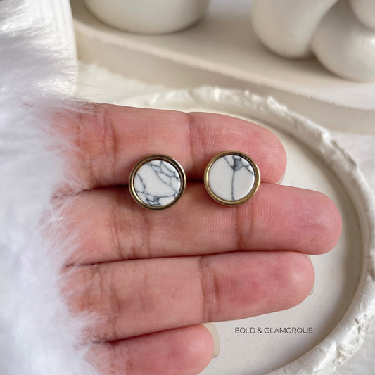 Stud Earring | STE073 | Marble White
