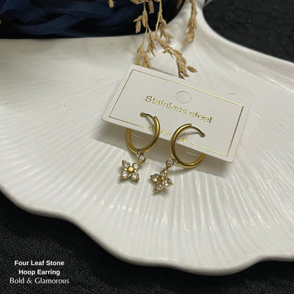 Hoop Earring White Diamond Clover