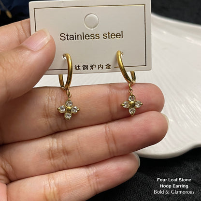 Hoop Earring White Diamond Clover