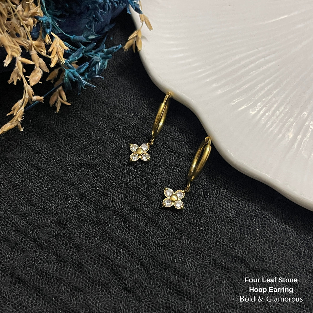 Hoop Earring White Diamond Clover