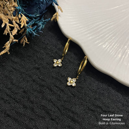 Hoop Earring White Diamond Clover