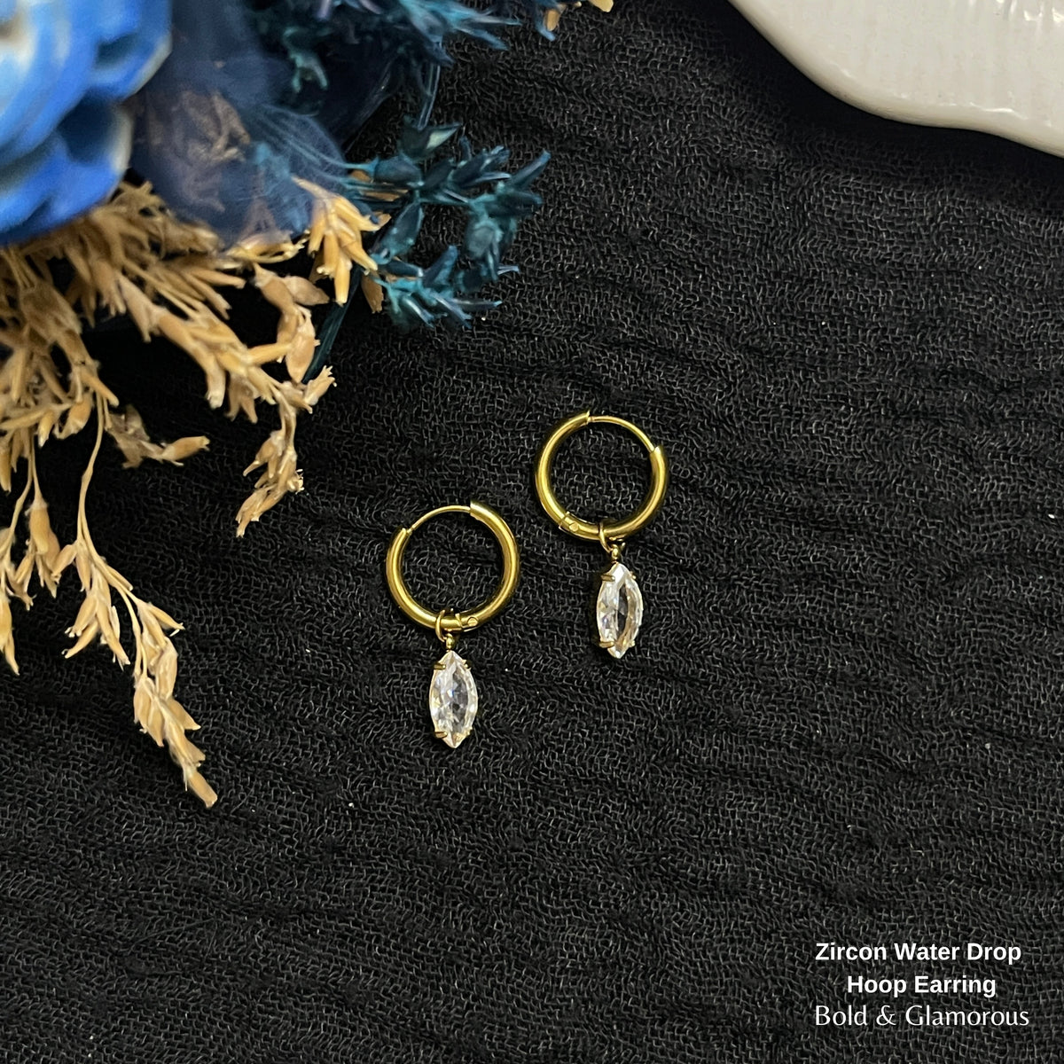 Hoop Earring Zircon Water Drop Gold