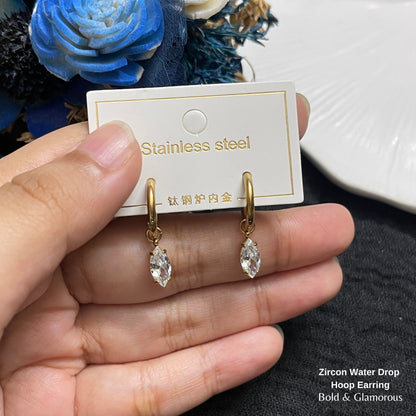 Hoop Earring Zircon Water Drop Gold