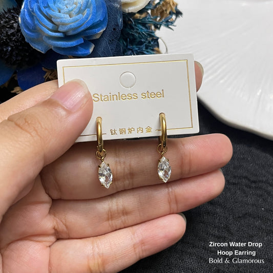 Hoop Earring Zircon Water Drop Gold