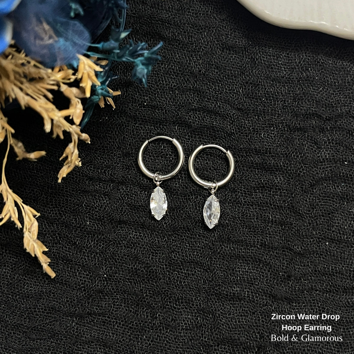 Hoop Earring Zircon Water Drop Silver