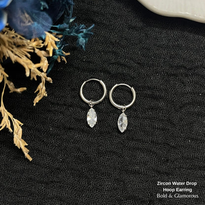Hoop Earring Zircon Water Drop Silver