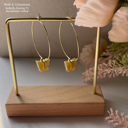 Butterfly Hoop Earrings | Type 1 | BPTHE1 | Bumblebee Yellow