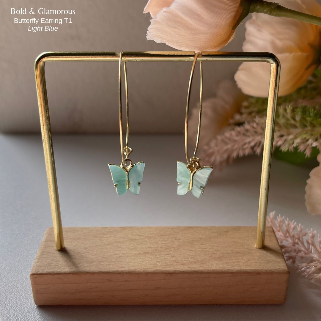 Butterfly Hoop Earrings | Type 1 | BPTHE1 | Light Blue
