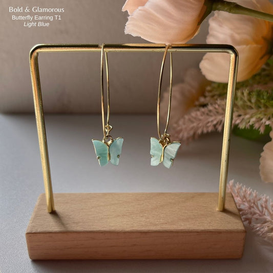 Butterfly Hoop Earrings | Type 1 | BPTHE1 | Light Blue