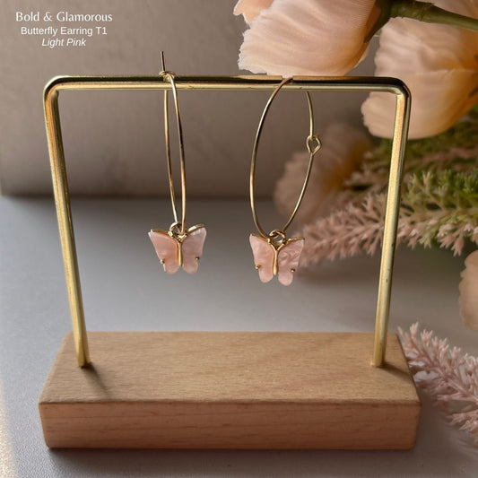 Butterfly Hoop Earrings | Type 1 | BPTHE1 | Light Pink