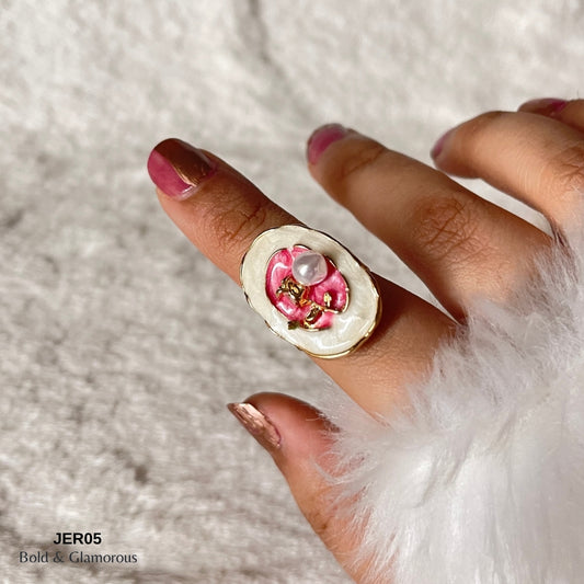 Vintage Oil Drop Ring | JER005 | White Pink