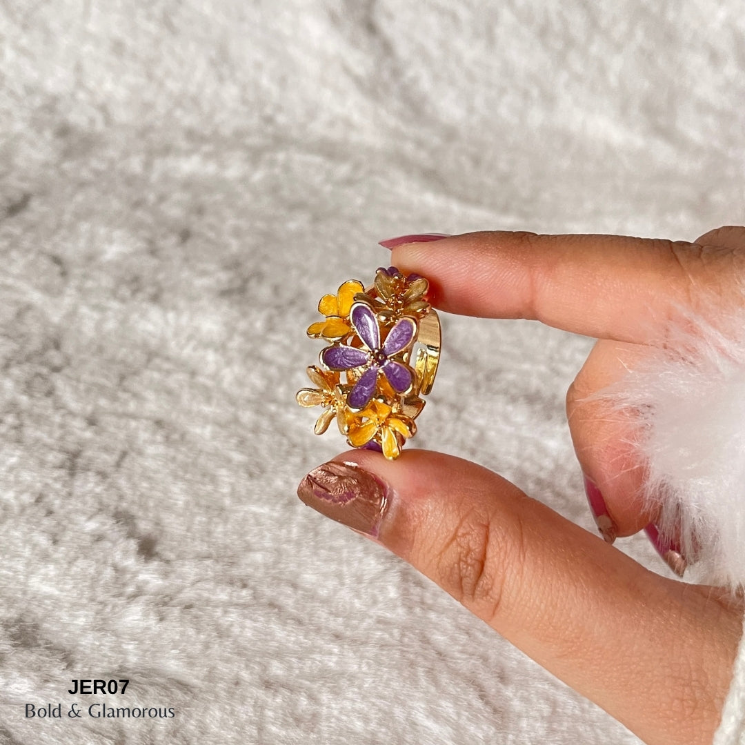 Vintage Enamel Ring | JER007 | Purple Yellow