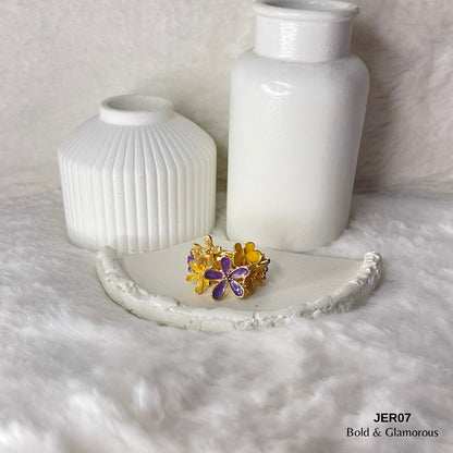 Vintage Enamel Ring | JER007 | Purple Yellow