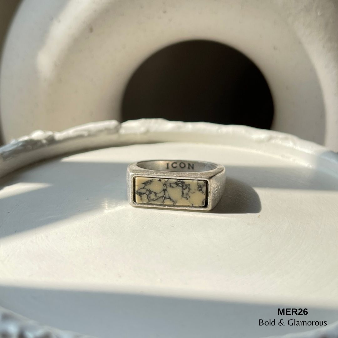 White Marble Ring | MER26 | Silver
