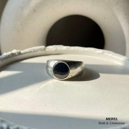 Black Signet Ring | MER51 | Silver