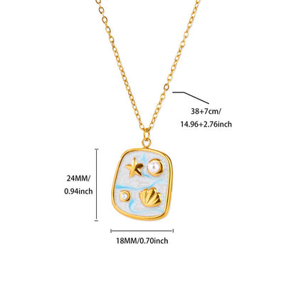 Necklace | SN329 | Vintage Enamel Ocean Shell #1 Gold