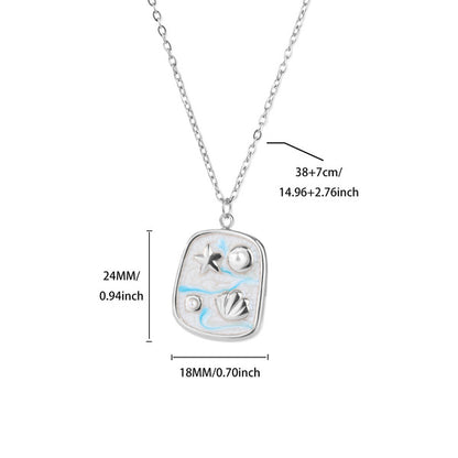 Necklace | SN329 | Vintage Enamel Ocean Shell #1 Silver