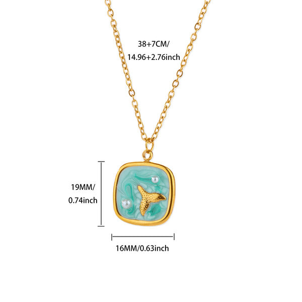 Necklace | SN332 | Vintage Enamel Ocean Shell #4 Gold