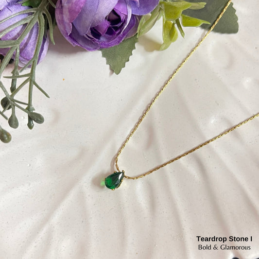 Necklace | SN107 | Teardrop Stone Gold Green