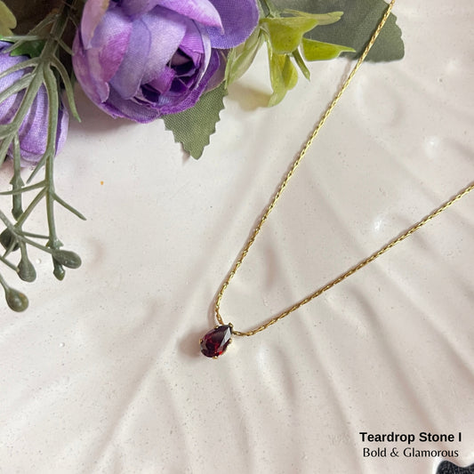 Necklace | SN107 | Teardrop Stone Gold Red