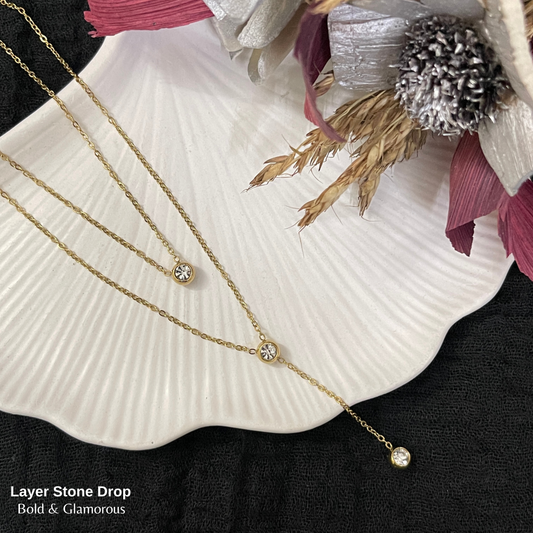 Necklace | SN124 | Layer Stone Drop | Gold