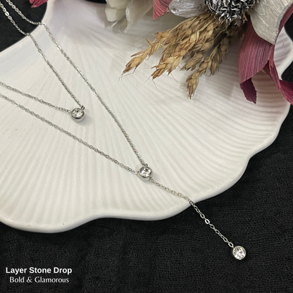 Necklace | SN124 | Layer Stone Drop | Silver
