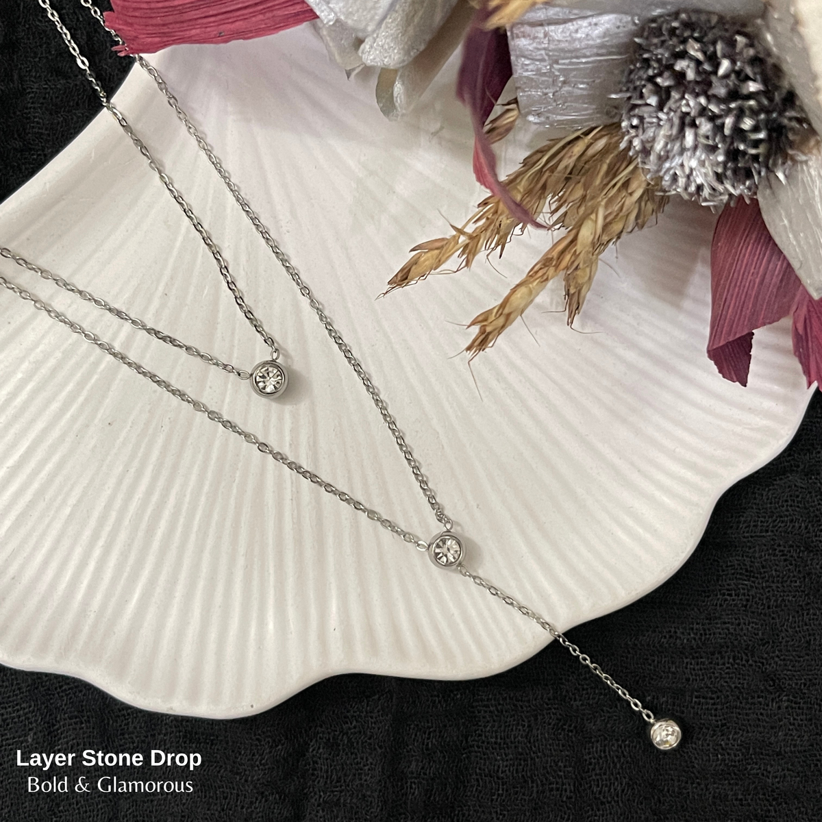 Necklace | SN124 | Layer Stone Drop | Silver